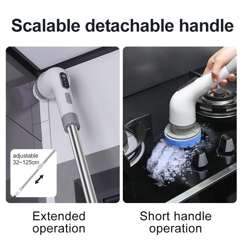 Multifunctional Electric Cleaning Brush with Long Telescopic Handle for Kitchen and Bathroom