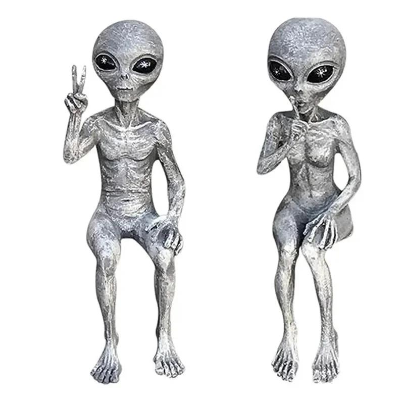 Statuie Alien Amuzantă din Rășină Decor de Grădină în Aer Liber Sculptură Pitic OZN Decor de Birou Acasă pentru Ornamente de Halloween Crăciun