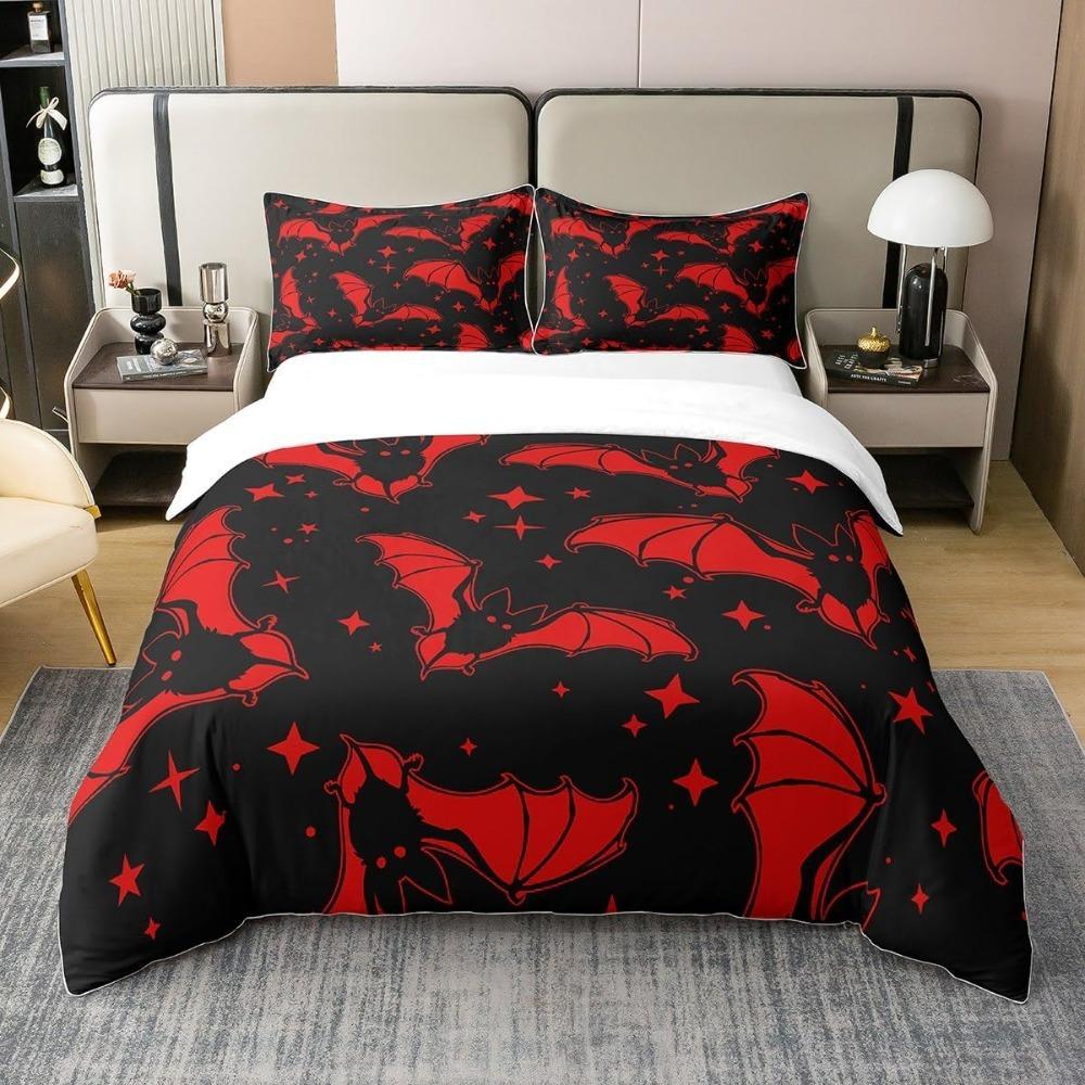 Black Cat Duvet Cover Halloween Witch Hat Comforter Gothic Spider Bedding Set for Kids Teens Halloween Decor