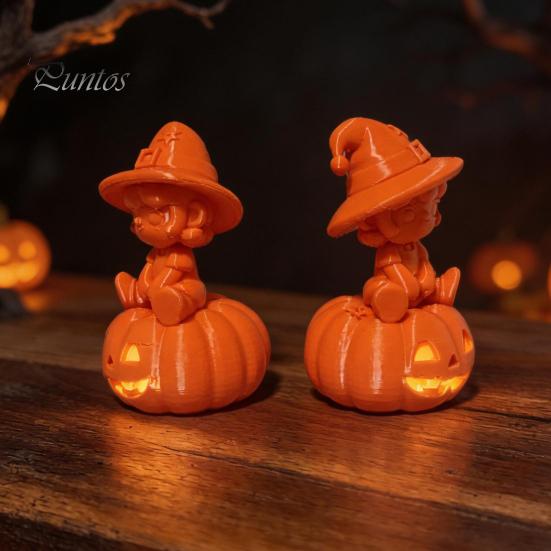 Halloween Girl Statue 3D Printed Pumpkin Figurine, Spooky Witch Statue, Figurine Sitting On Ornament for Party Decor Desktop