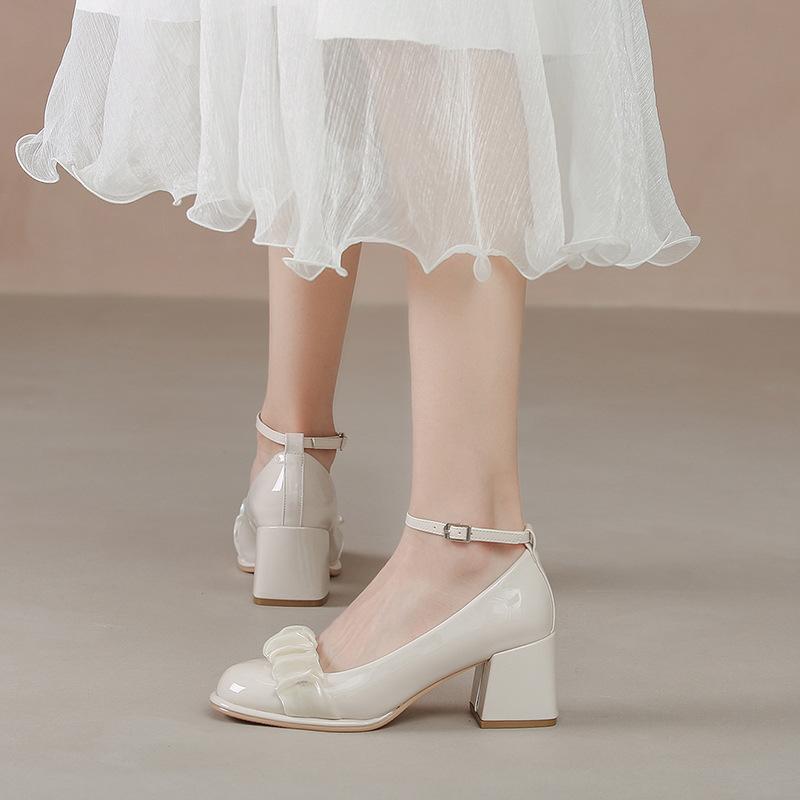 

Кружевные туфли-лодочки на высоком толстом каблуке, весенний нежный женственный стиль, туфли Мэри Джейн с неглубоким вырезом, колледж, фея 33 абрикосовый