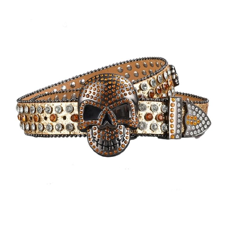 Elegant Crystal Belt Woman Elegant Skull Studded Waiststrap Goth Decorative Belt