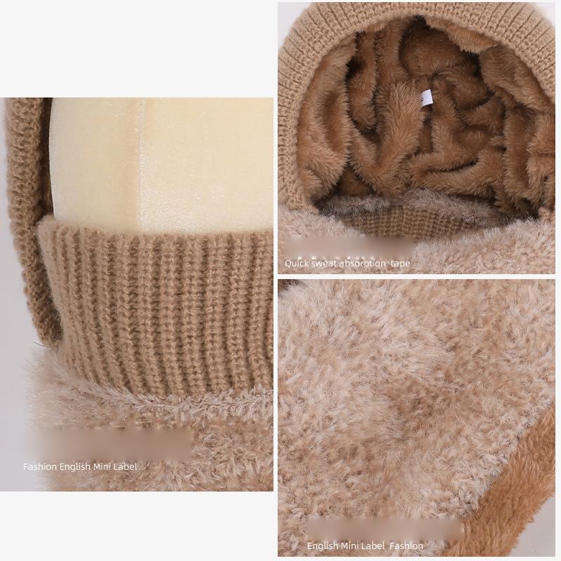 Winter Outdoor Warm Pullover Cap Women's Velvet Ear Protection Riding Neck Integrated Knitted Wool Cap
