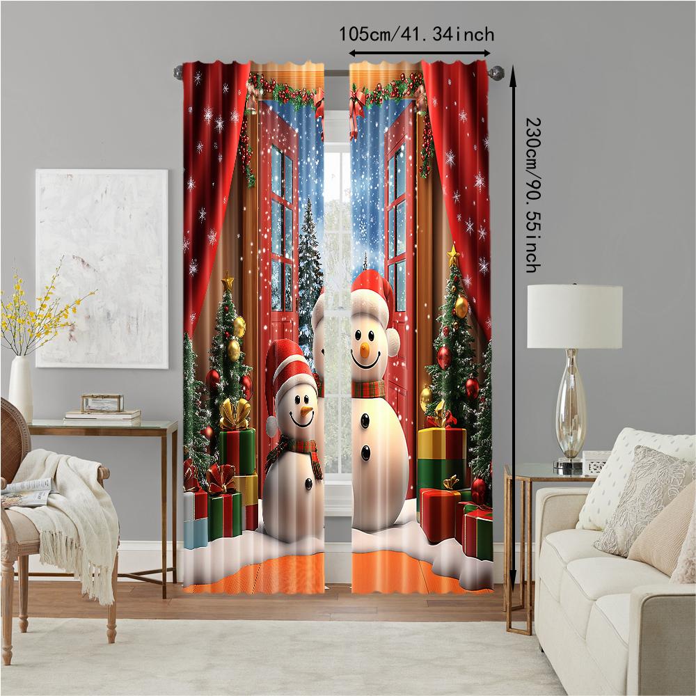 2 ks Vánoční okenní závěs Sněhulák Vzory vánočního stromku se sněhovými vločkami Kapsa na tyč Polyesterový materiál Do obývacího pokoje Kuchyně