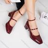 Fashion Comemore Square Head Mary Jane Shoes Women Spring Autumn Retro Belt Buckle Shallow Mouth Single Shoes Black Red High Heel Pumps