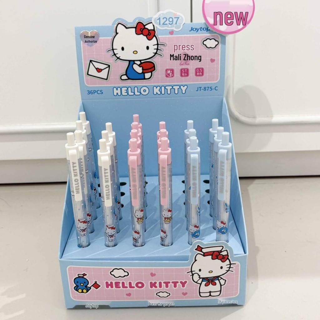 Yue Mu Hello Kitty Cartoon Click Pen Set - Quick-Dry Girly Heart ST Tip for Students