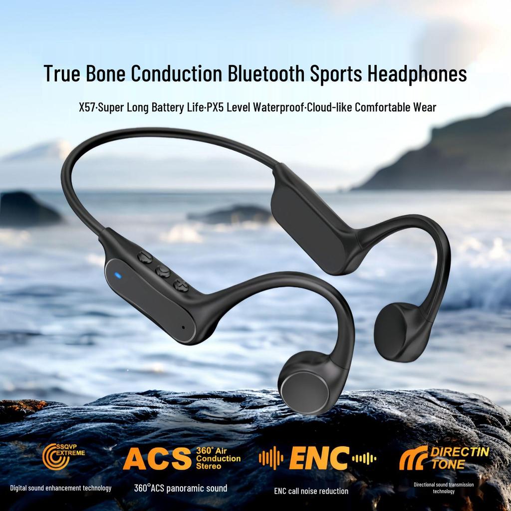 X57 True Bone Conduction Bluetooth Earphones, Waterproof IPX5, Long Battery Life for Running & Cycling