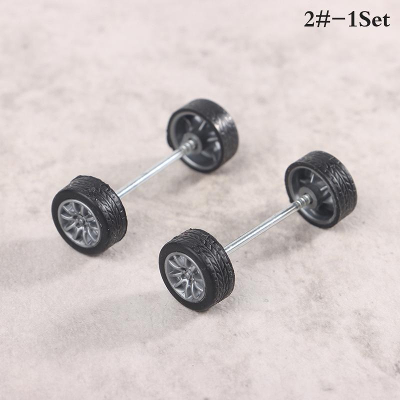 1Set 1:64 Car Wheels For Hotwheels Rubber Tire With Wheel Axle Model Modified