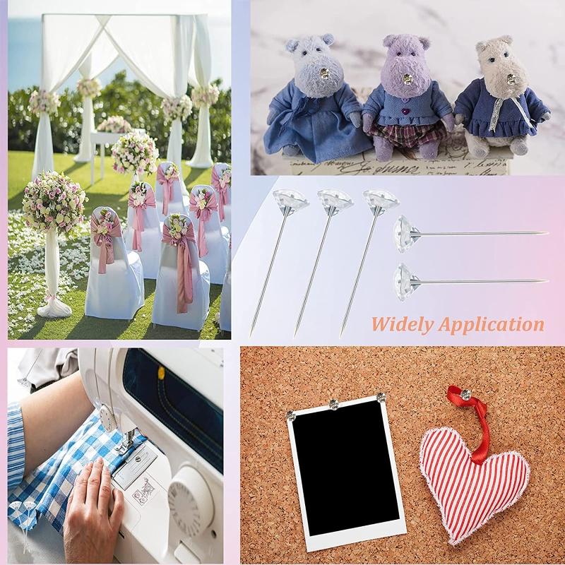 100PCS Bouquet Pins Corsages Flower Pins Clear Sewing Crystal for Head  Long Straight for Head Pins for Wedding Jewelry