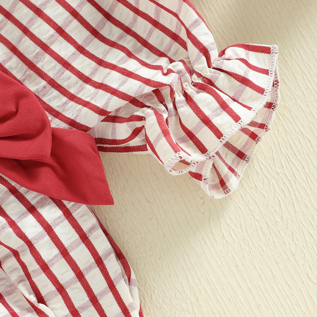 Newborn Infant Baby Girl Rompers Long Sleeve Doll Collar Heart Embroidery Plaid Print Bow Spring Bubble Jumpsuit Cute Clothes