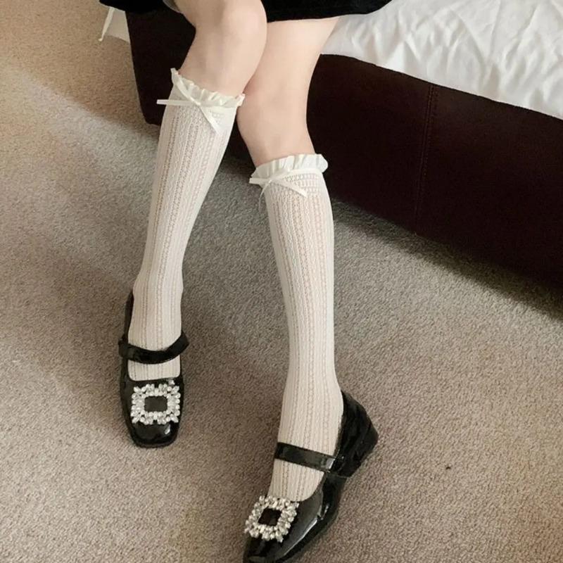 Cute Lace Mesh Knee High Socks Ruffle Sweet Matching Calf Socks Jk Fishnet Stockings For Women Girls