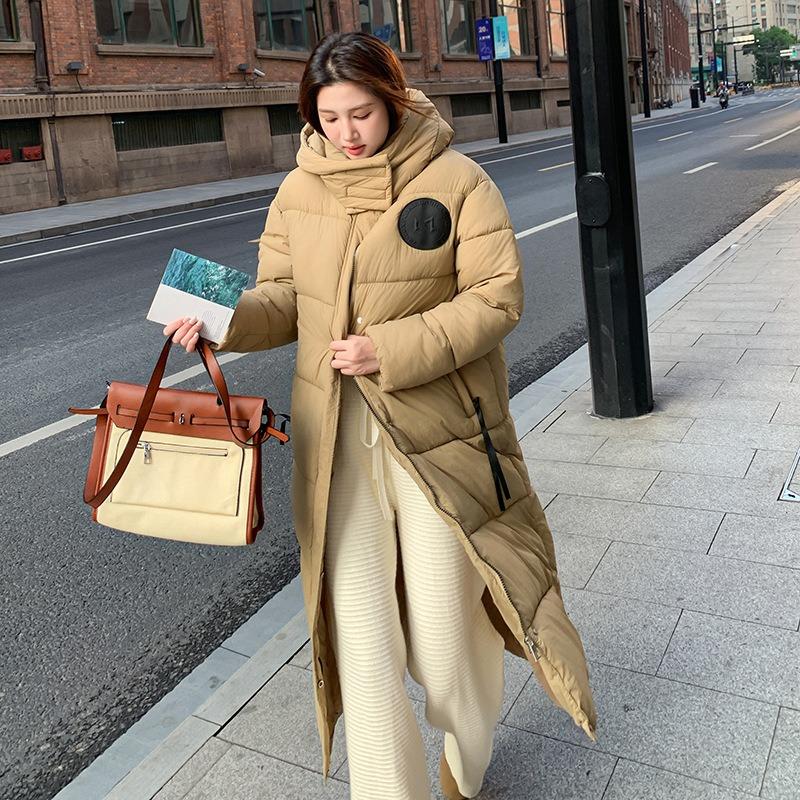 Over-knee thickened hooded down cotton-padded jacket for women's winter new student bread jacket jacket