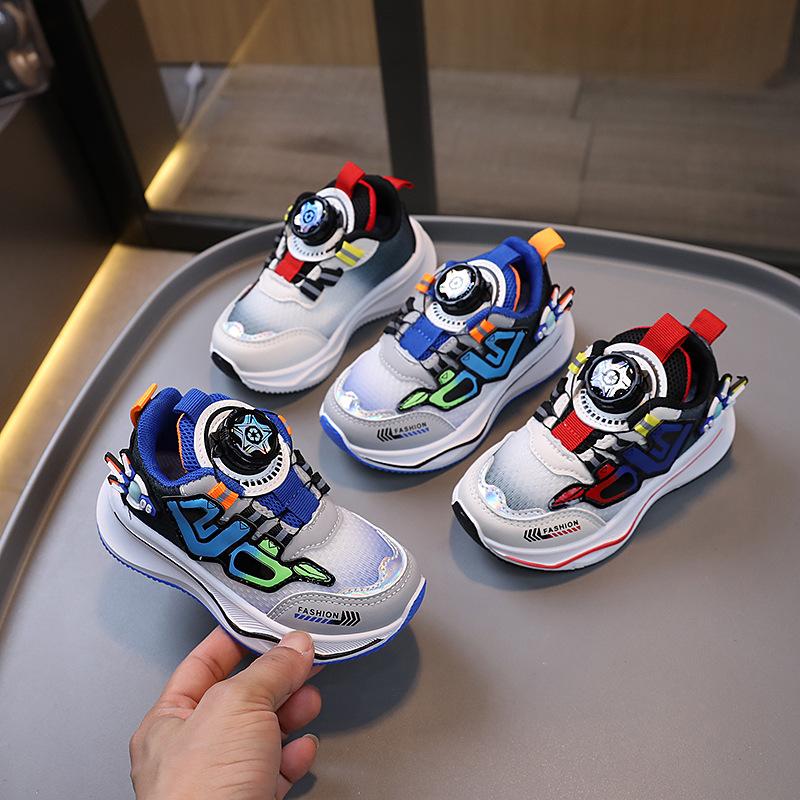 Children's knob buckle shoes 2025 spring and autumn children's breathable running shoes boys' casual shoes sports shoes girls' baby shoes