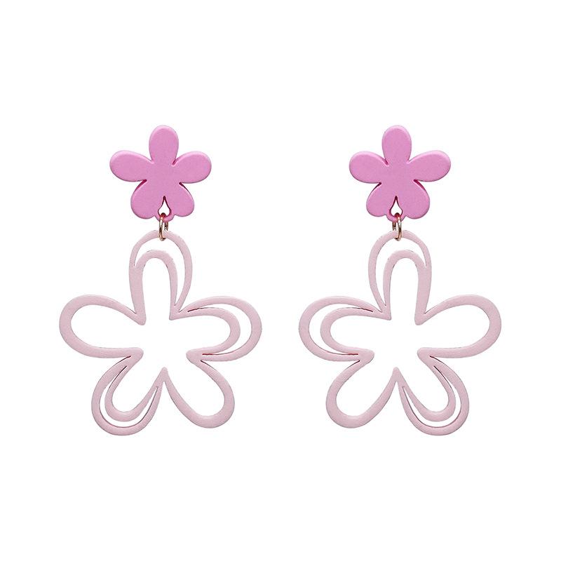 Pendientes Colgantes de Flores Rosas para Mujer Calados Pintura en Spray Doble Capa Pétalo Pendientes Colgantes Lindo Regalo de Joyería para Fiesta de Niñas