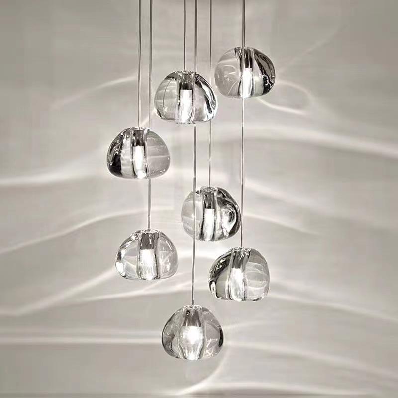 American Cherry Crystal Glass Stair Chandelier: Creative Meteor Shower Light for Hotel Lobby