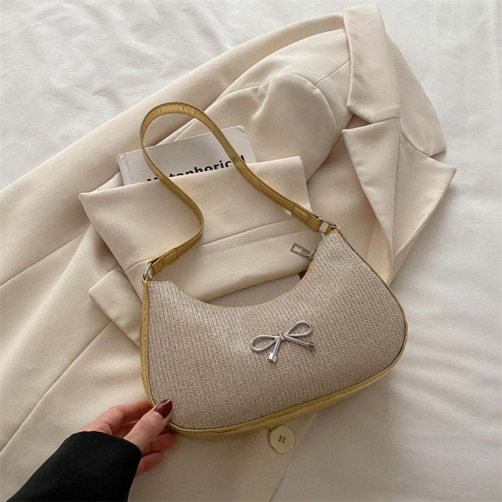 Shiny Underarm Tote Bag Solid Color Women Handbag Fashion Bowknot Shoulder Bag  Girls