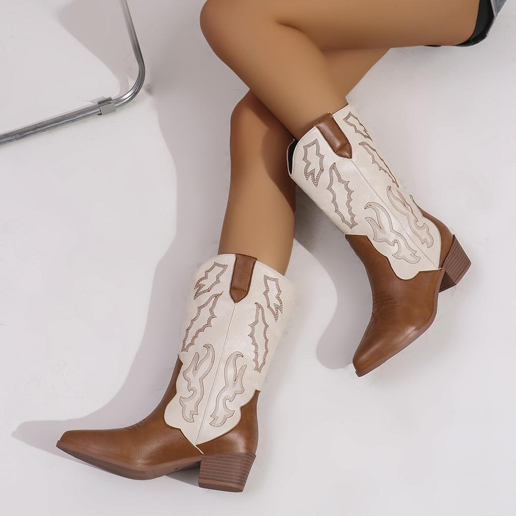 Western Cowboy Boots Brigade Shoot Plus-size Deep V Boots Retro Mid-leg Socks New Hipster Chelsea Boots Fashion Boots