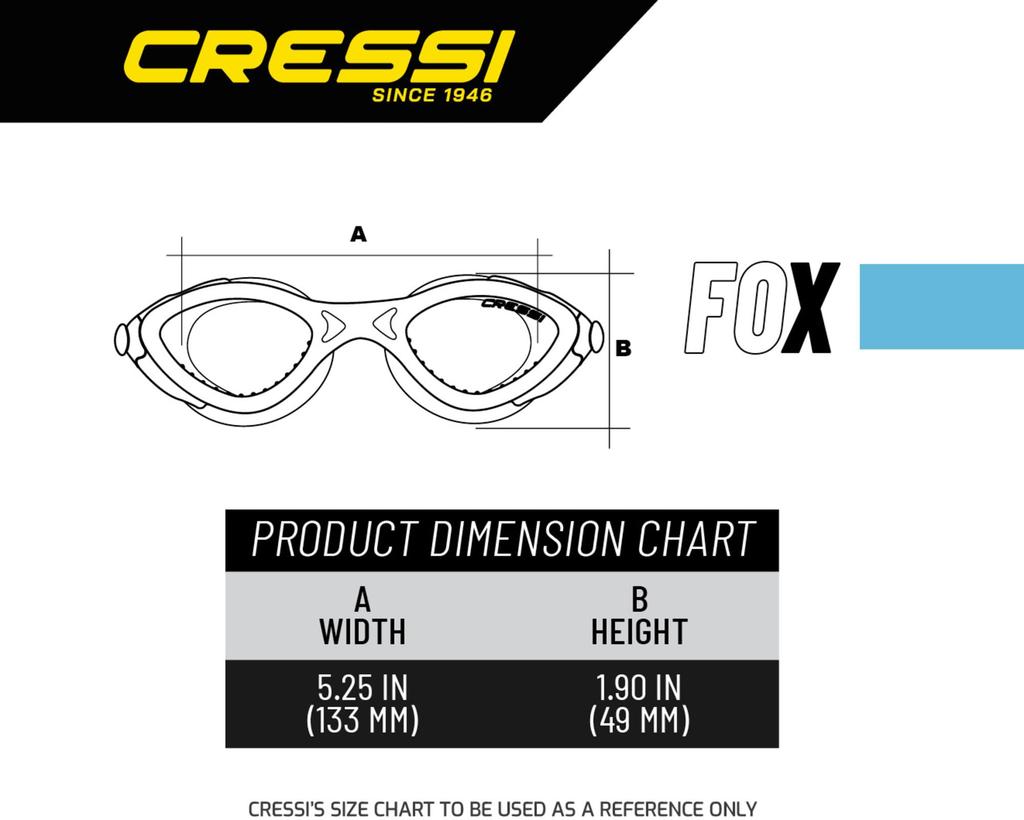 Cressi FOX Swimming Flat UV Scratch and DE202163 Goggles, Unisex, Lens, Protection, Resistant, Shatterproof, Aquamarine, [Authentic]