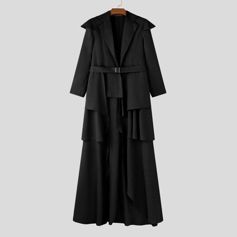 

INCERUN Мужской лацкан с длинным рукавом, нерегулярные оборки, слои, разрезы, повседневный длинный пиджак чёрный