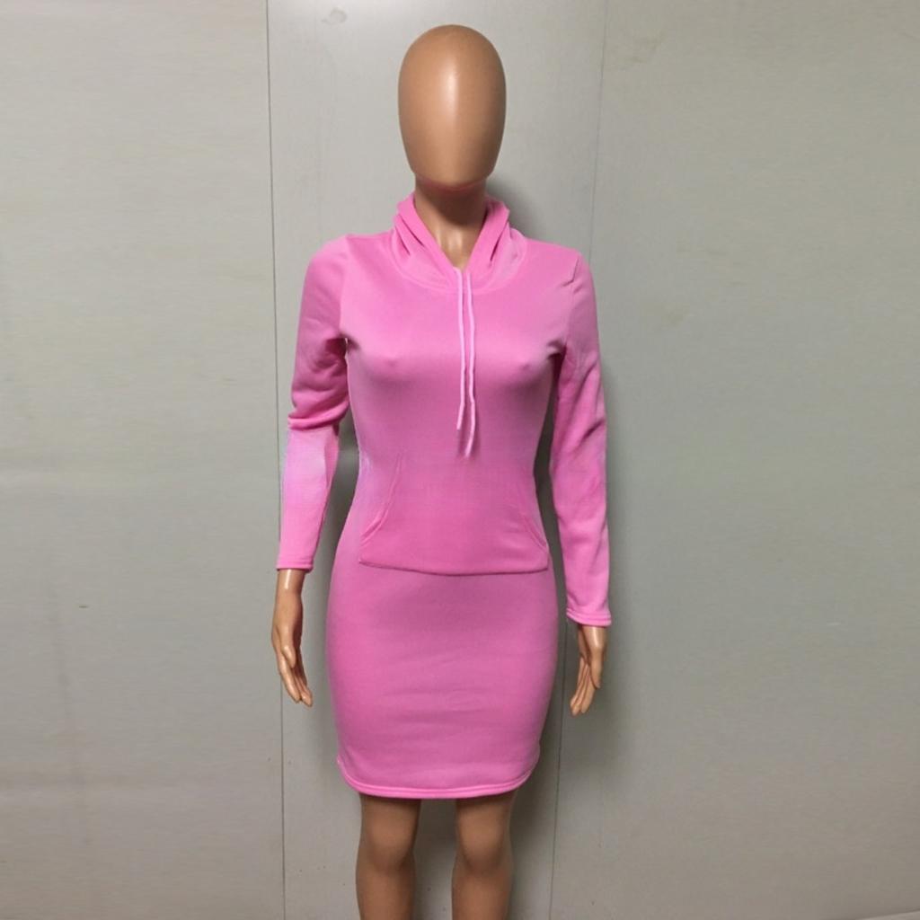 Women's Hooded Neck Long Sleeve Bodycon Midi Dress Solid Color Casual Sweatshirt Dress