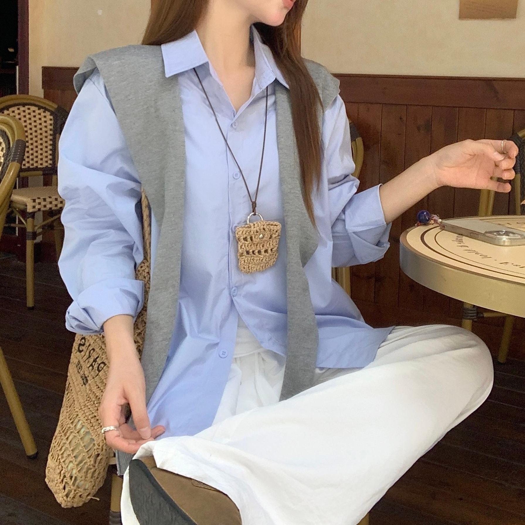 Loose wear shawl with loose long-sleeved shirt casual women s 2026 spring new fashion versatile suit S