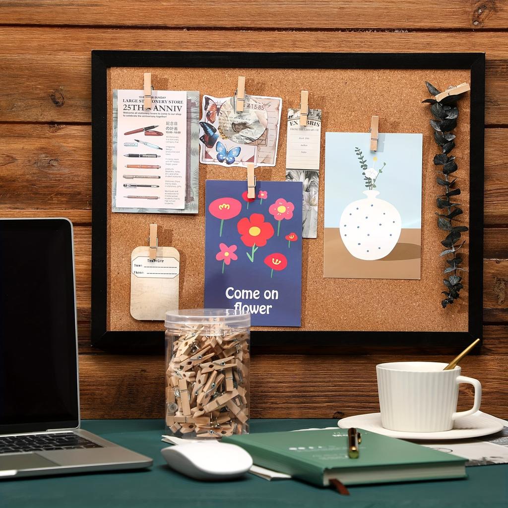 50pcs Pushpin Wooden Shelf Suit, Transparent Box Package, Easy To Store and Carry, Multi-Purpose Pushpin Suitable for Corkboard and Bulletin Board