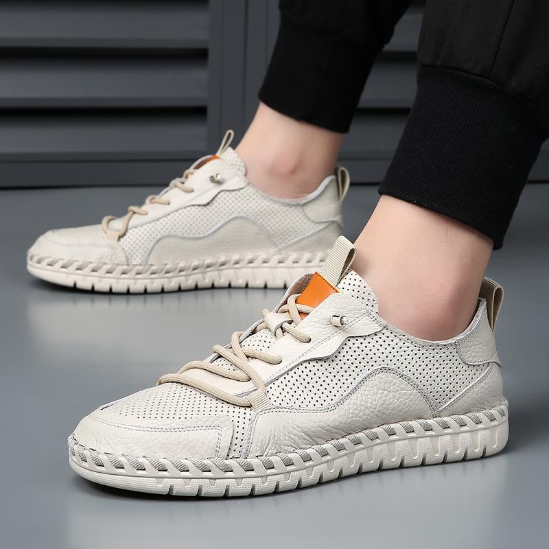 Autumn Handmade Genuine Leather Shoes Casual Men Shoes Design Fashion Sneakers Man Loafers Soft-soled Flat Driving Shoes