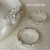 Su Chuang S925 Sterling Silver Twist Rope Ring - Personalized INS Fashion Open Adjustable Index Finger Ring for Women