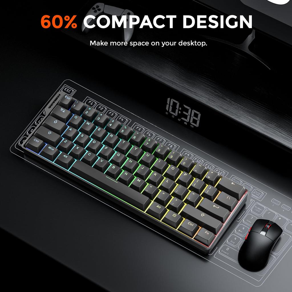 DAREU EK60HE Gaming Keyboard with 0.01mm Rapid Trigger, 8000Hz Polling Rate, Hot-Swap Magnetic Switches, SOCD Compatible, Tenkeyless, 60% English
