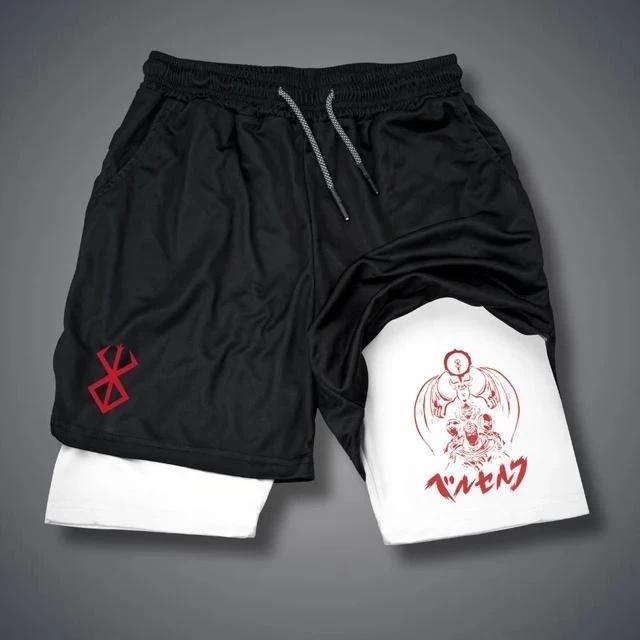 Berserk Dark Shorts Pants Double-Layer Boxing Muay Thai Kickboxing Training Japan Cartoon Animation 3D Print Gym Sport Workout Fitness Cosplay Unisex