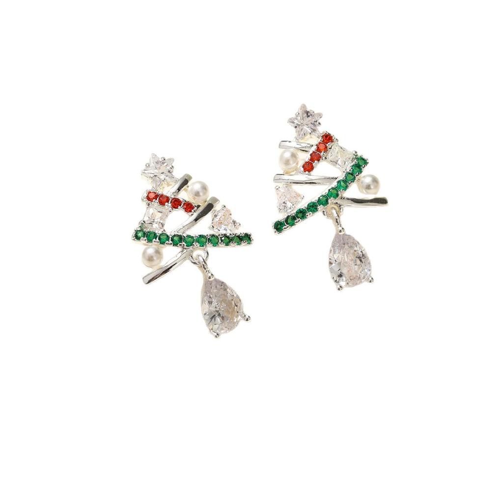 S925 Silver Christmas Tree Stud Earrings - Elegant Women's Light Luxury Fashion Jewelry for New Year's Eve