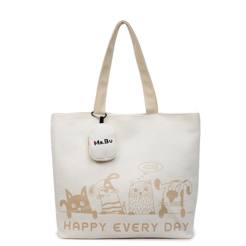 Casual Large Capacity Canvas Bag Women's 2025 Autumn New Light Commuter Shoulder Bag Graffiti Handbag Tote Bag