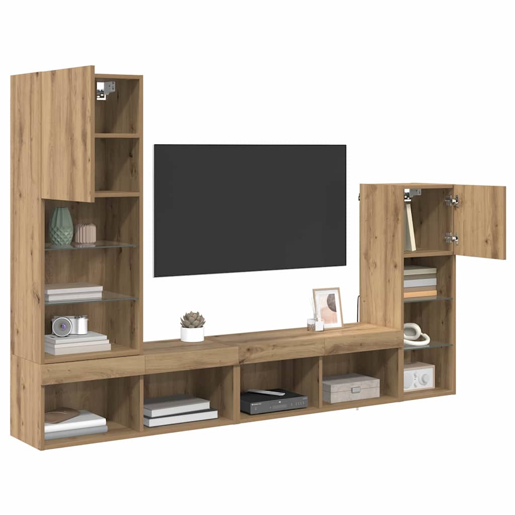 TV Wall Units Wall Mounted 4 pcs Artisan Oak Wood Based Material