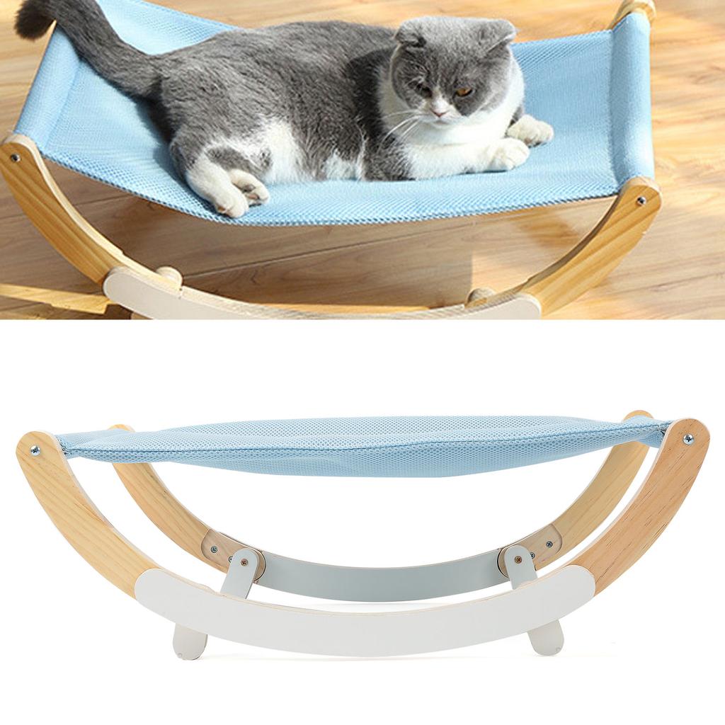 Indoor Katzen Schaukelstuhl Holzrahmen Hängematte Schlaf Schaukelbett Katzenmöbel SpielzeugBlau