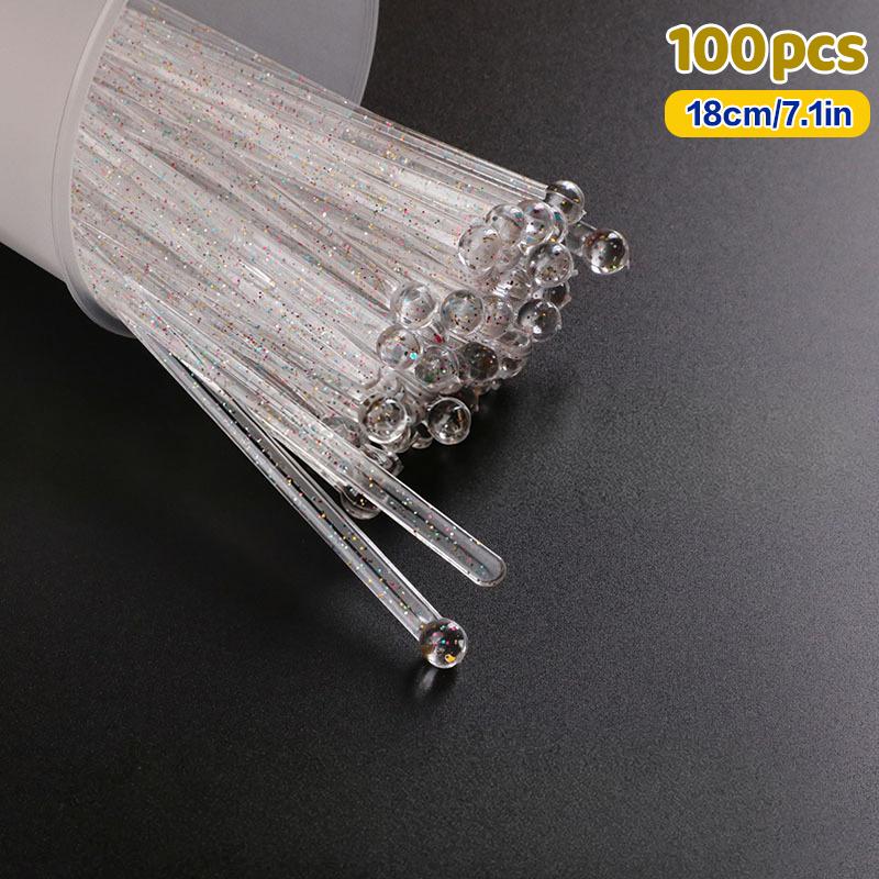 100Pcs Round Head Cocktail Muddler, Transparent Plastic Drink Stirrer for Bar Party, Reusable Swizzle Sticks
