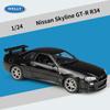 WELLY 1/24 Nissan Skyline GT-R R34 Alloy Scale Model Car Model Diecast Metal Static Collection Children Toy Car Vehicles Gifts