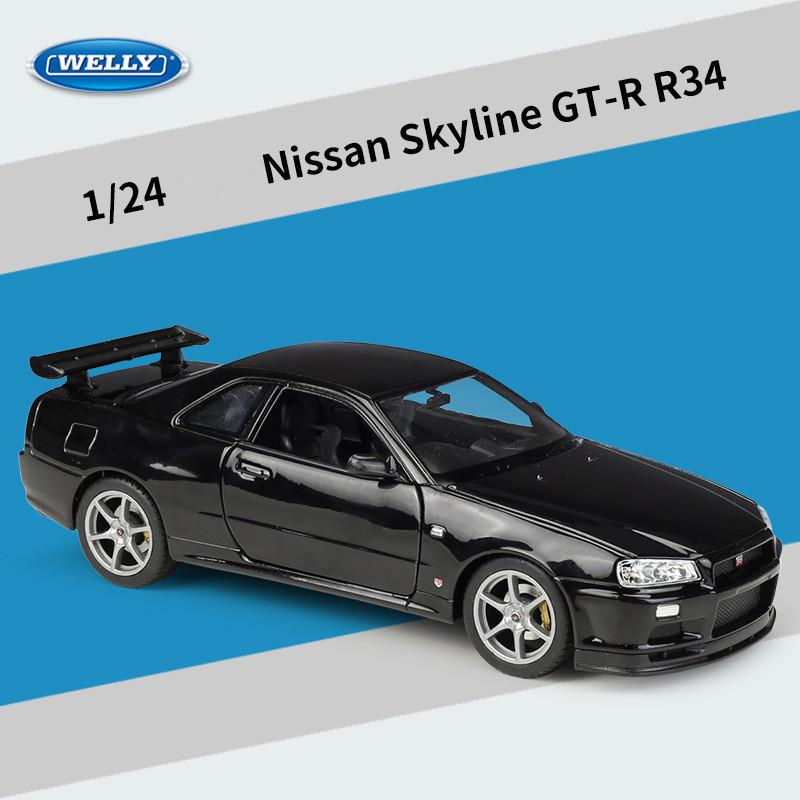 WELLY 1/24 Nissan Skyline GT-R R34 Alloy Scale Model Car Model Diecast Metal Static Collection Children Toy Car Vehicles Gifts