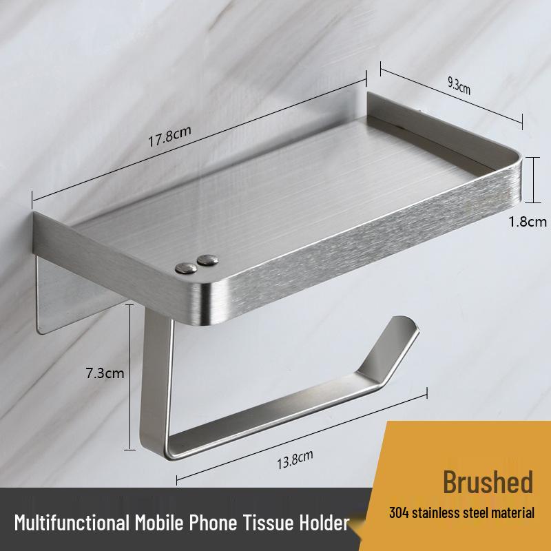 Stainless Steel Toilet Paper Holder with Phone Shelf, Punch-Free Installation for Home and Public Restrooms
