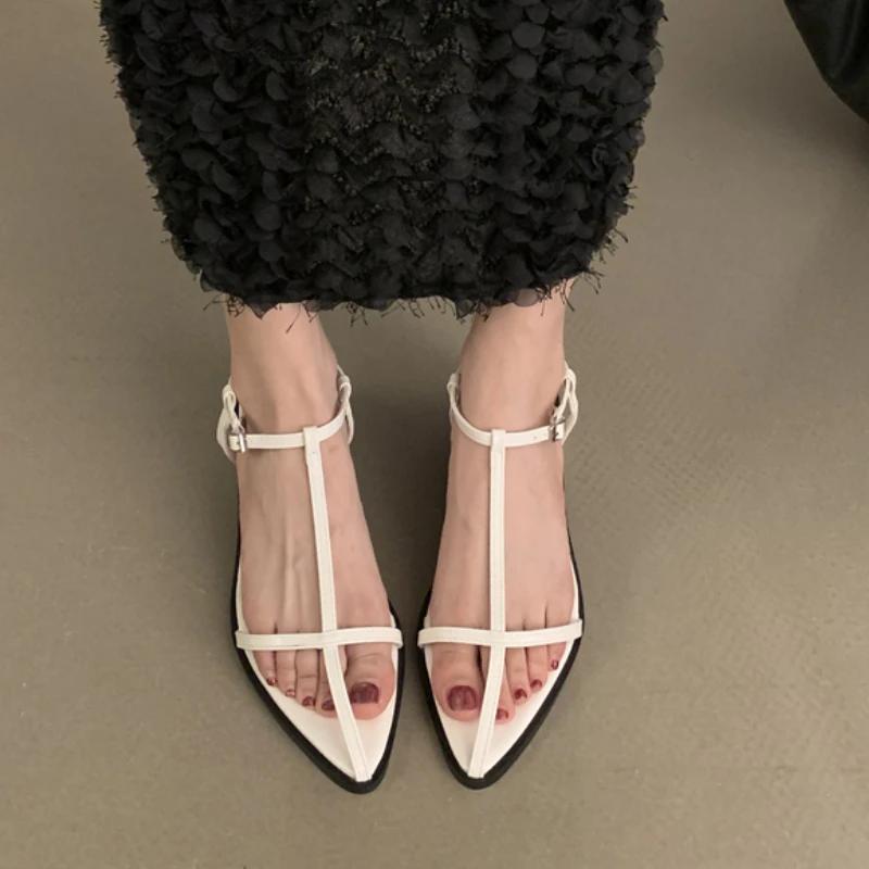 Elegante Spitzschuh-Sandalen mit Absatz Damen Mittelhoch Absatz Schnallenschuhe 2025 Neue Mode Pumps Klobig Kleid Sommer Sandalias De Mujer