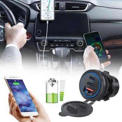 75W 12V 24V Car Charger Socket with 3 Ports PD Type C QC 3.0 Fast Charge Waterproof USB Outlet for Vehicles and Boats