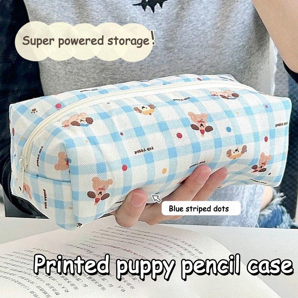 Cartoon Cute Puppy Pencil Case Canvas Large Capacity Stationery Bag Pen Bags School Supplies