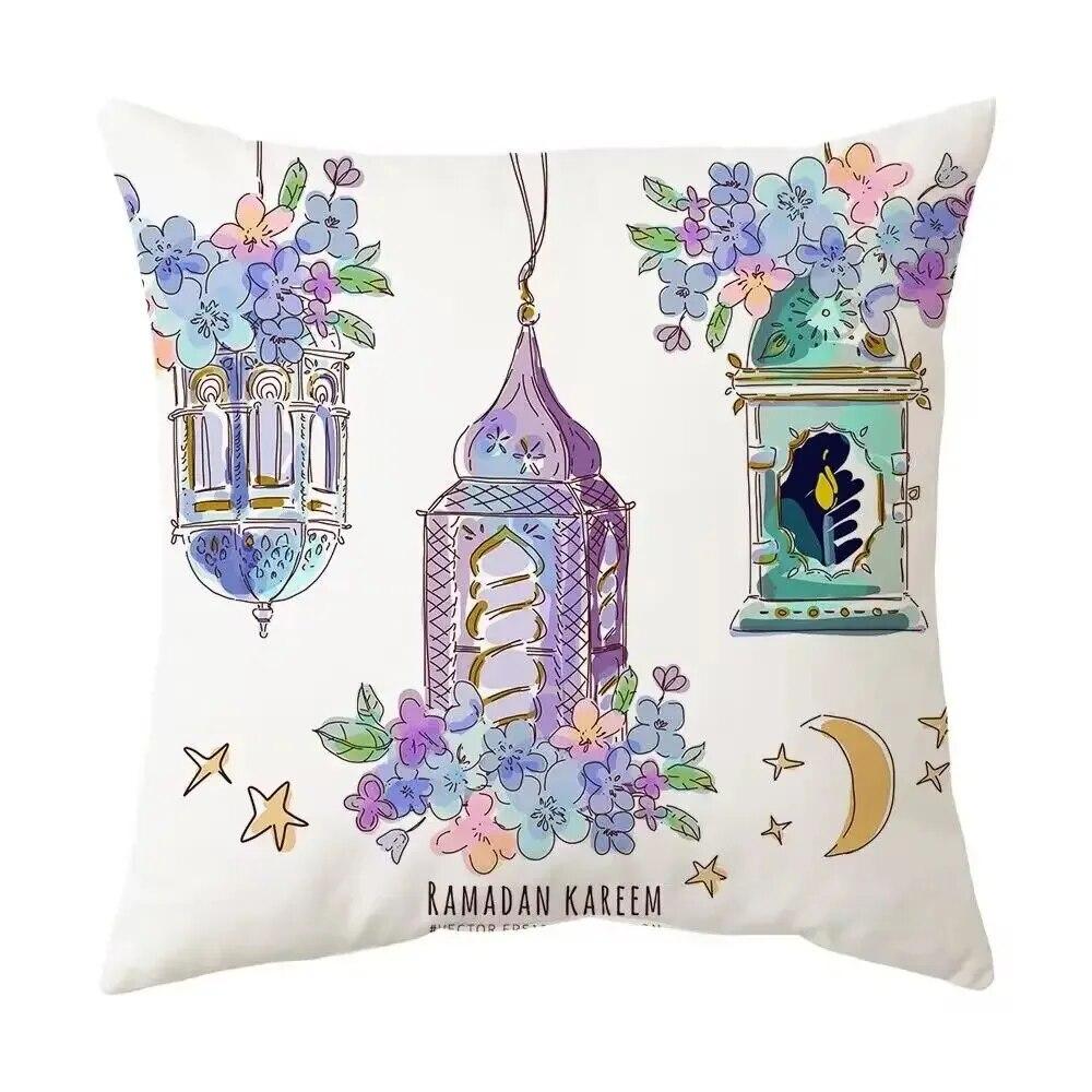 2024 Eid Mubarak Pillowcase Short Plush Comfortable Cushion Cover Islamic Ramadan Decorative Mosque Muslim Pillowcase Gift