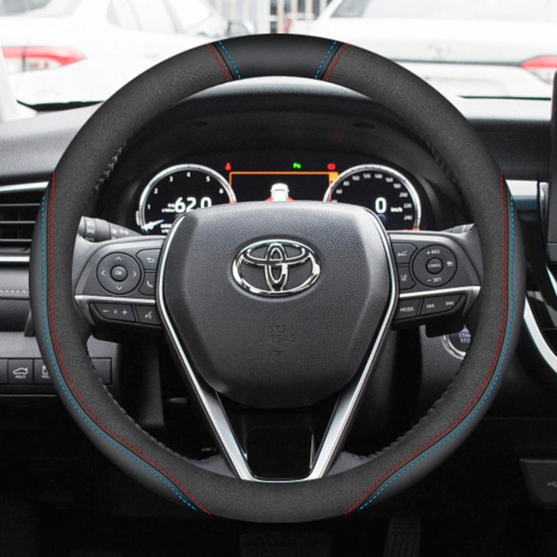 Coprivolante Universale in Pelle per Toyota RAV4 2020 2021 Stile Sportivo Diametro 38cm Nero Rosso Doppia Cucitura