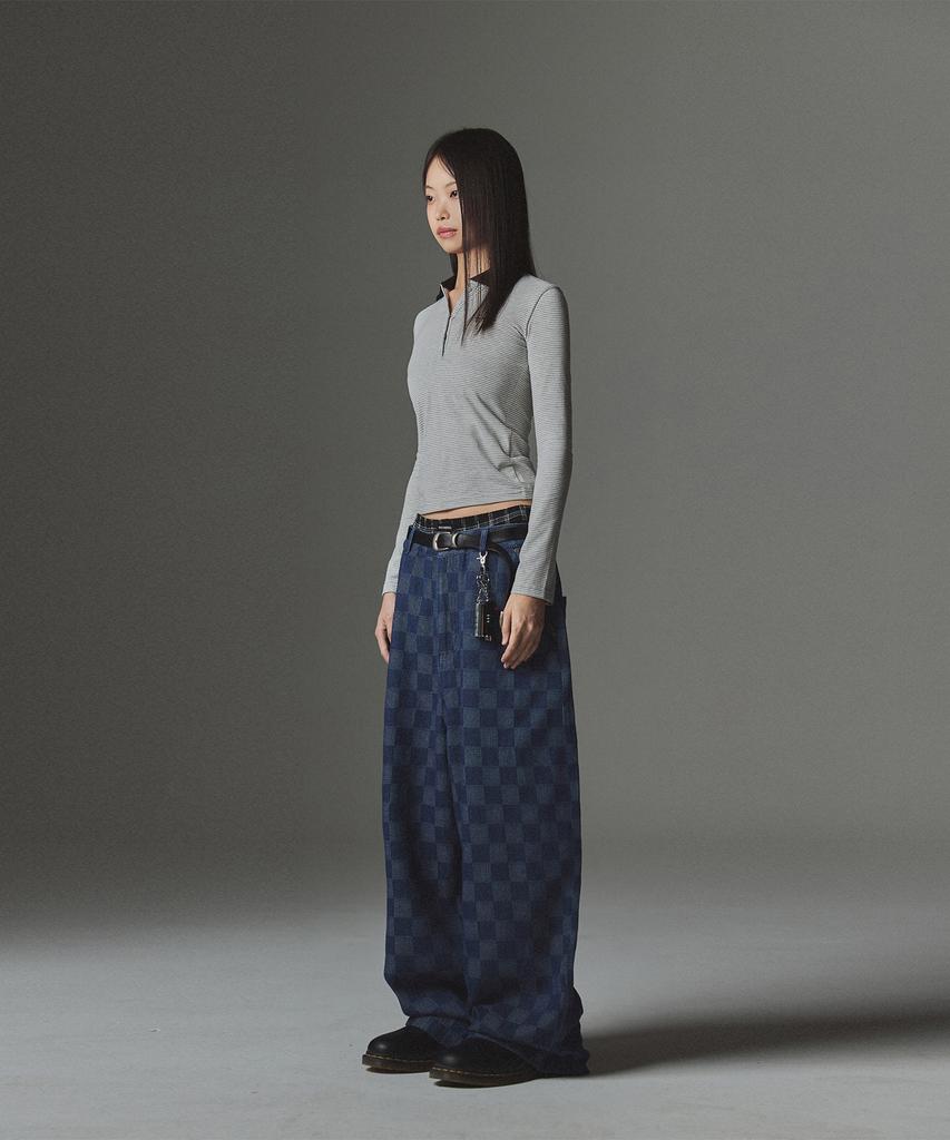 Pantaloni di Jeans Baggy Fit a Scacchi NOT4NERD - Blu Scuro