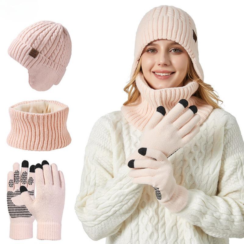 Winter Samt Ohrenschutz Strickmütze Schal Handschuhe Warmer Anzug Herren Outdoor Warme Wollmütze Schal Mütze & Handschuh Sets (unisex)