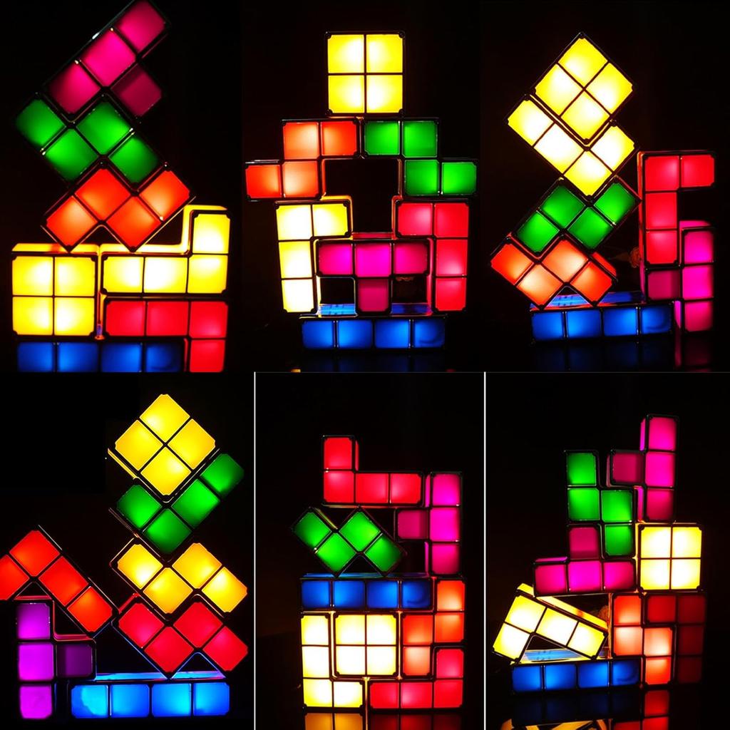 Night Light New Upgrades DIY Stackable LED 3D Puzzles Night Lamp Lights 7 Colors Night Lights Interlocking Induction Nightlights Novelty Tangram