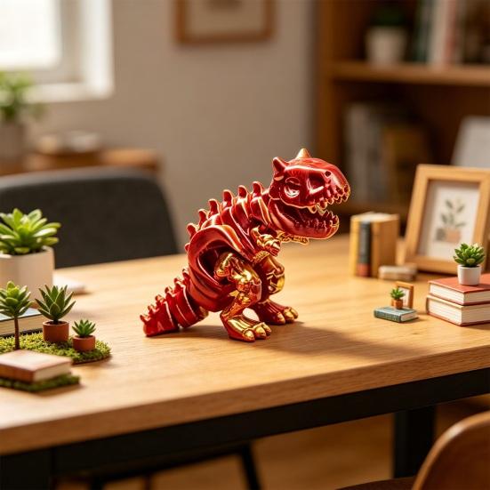 3D Printed Mini Skeleton Dinosaur Model Articulating Dinosaur Figurine Collectible Desktop Decoration for Kids Teens Adults