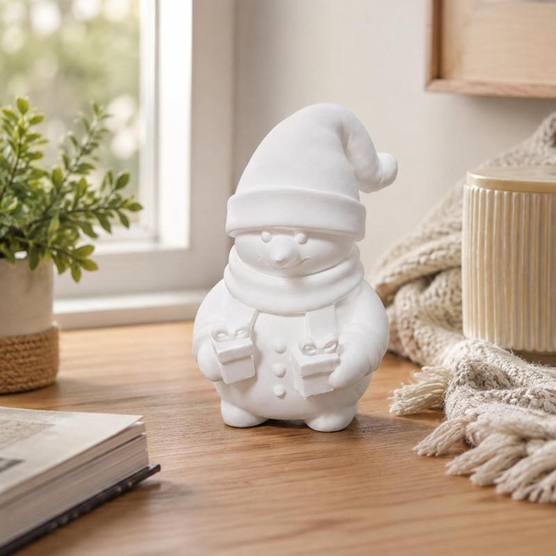 3D Printed Snowman Figurine, White Collectible Sculpture for Christmas Shelf and Desktop Decors, Holiday Parties Gift