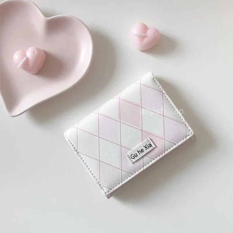

Женский кошелек в клетку синего цвета с морской солью, простой стиль, многофункциональный держатель для карт, кожаные студенческие кошельки для монет большой емкости с пряжкой розовый