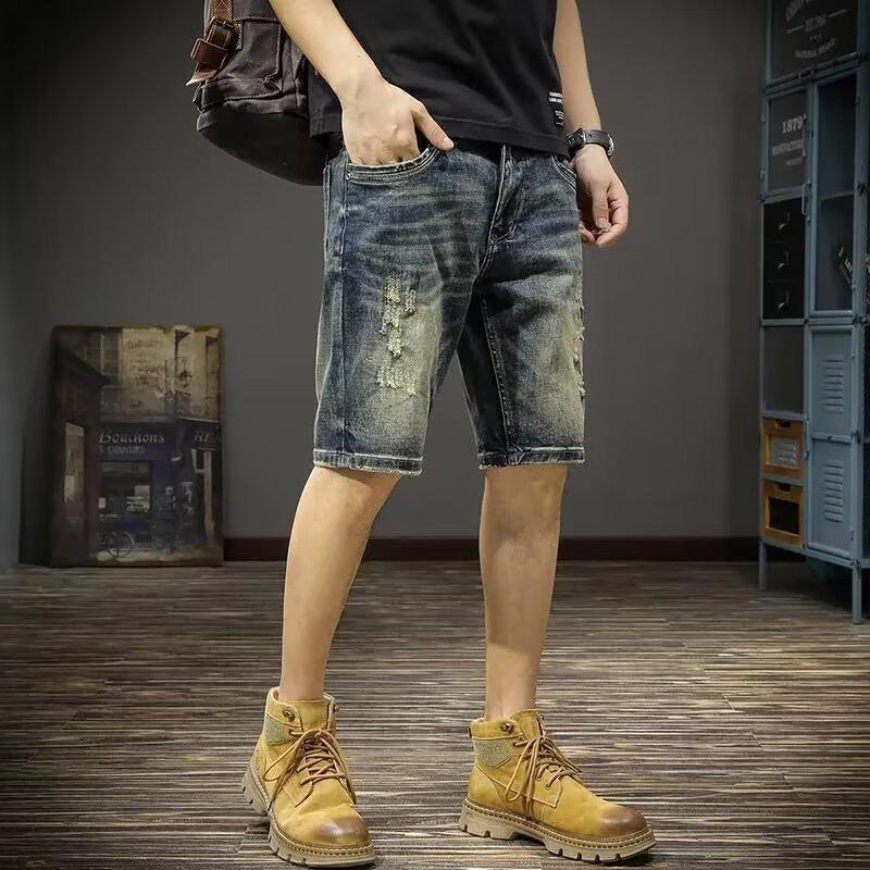 

Мужские ретро джинсовые шорты - Летние рваные джинсы, Повседневные прямые средней длины. 3XL синий